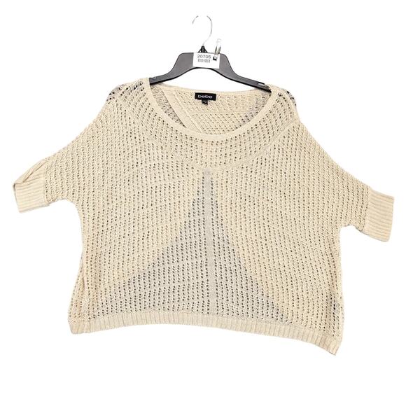 Bebe Beige Open Back Knit Sweater Women's M/L Boxy Crop Short Sleeve Y2K Boho - Picture 1 of 10